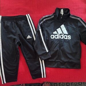 Adidas Black Tracksuit with White Stripes 2T